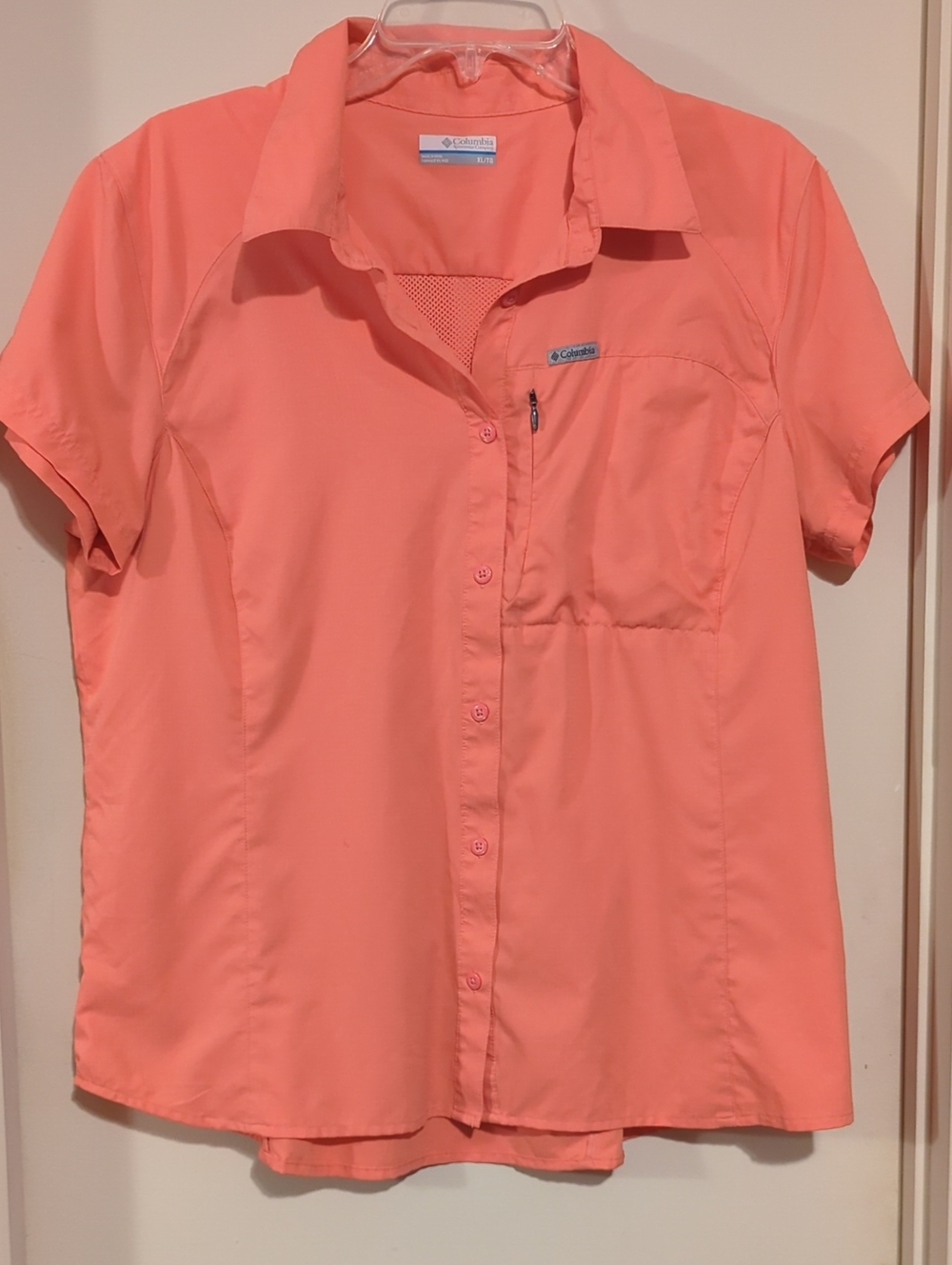 Columbia Women's Coral Short-Sleeve Button-Down Shirt with Zip Pocket